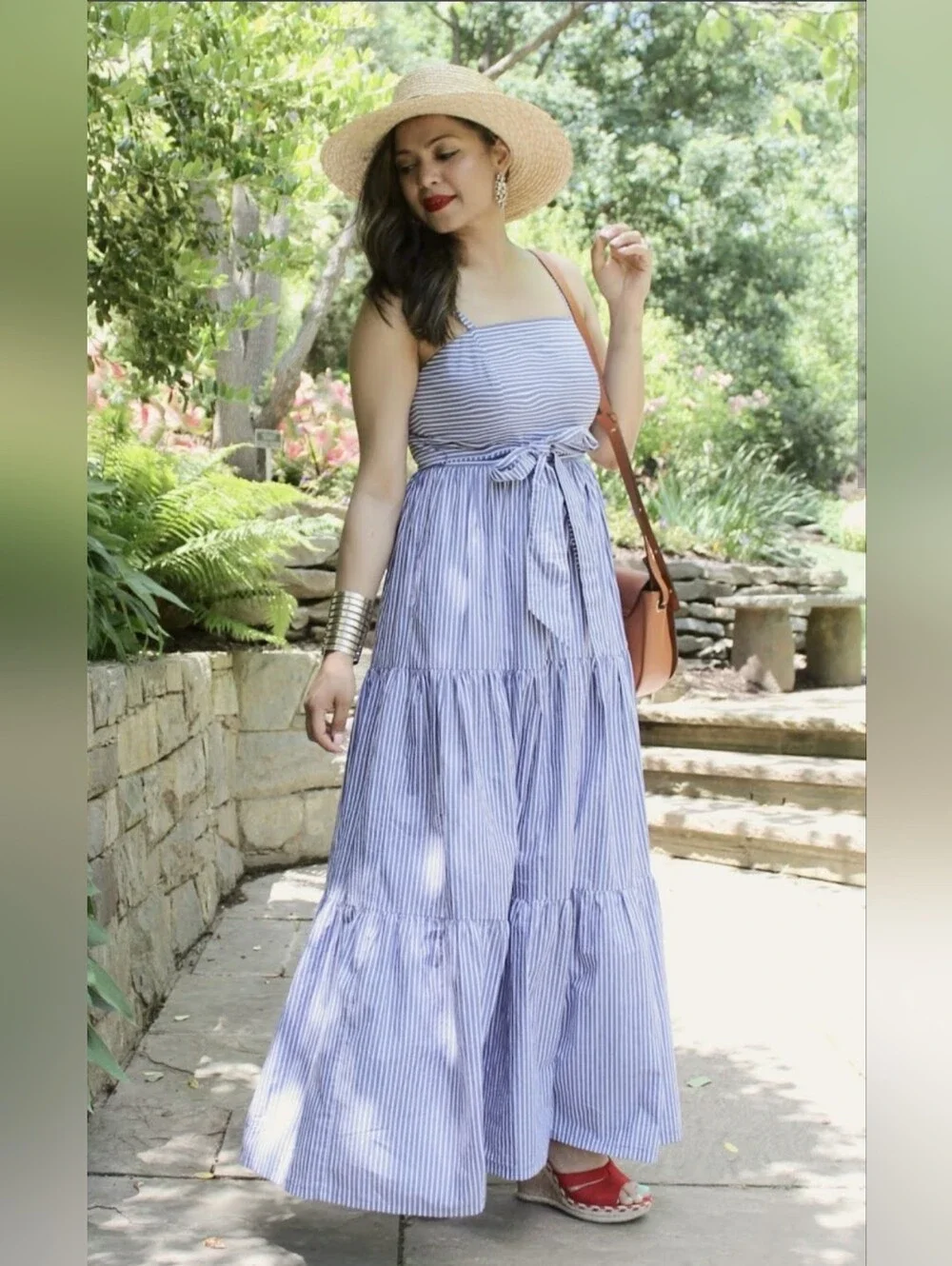 NWT J.Crew Tiered Maxi in Lagoon White Stripes Tie Waist Cotton Sun Dress 8T